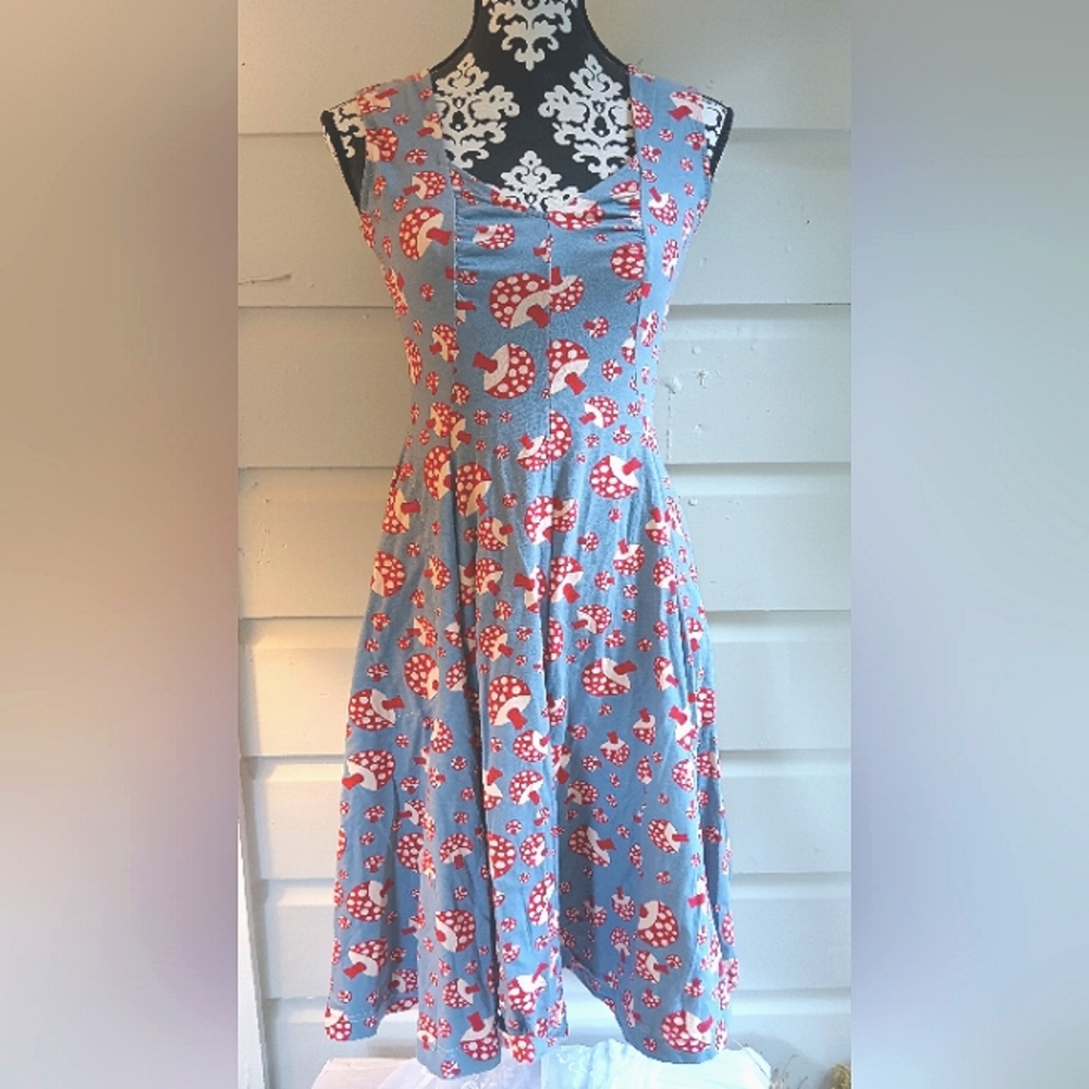 Retro-Inspires 50s Blue Classic Mushroom A-Line Midi Dress